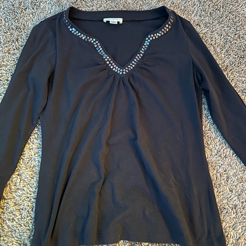 LOFT black long sleeve sequin top